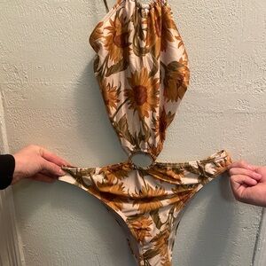 Sunflower Print One-Piece Swimsuit